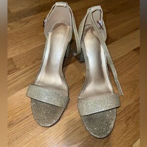 Gold glittery thin strapped heels